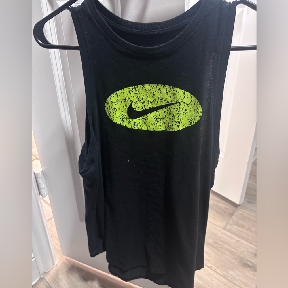 Nike Kids Black Tank Top with Neon Green Logo